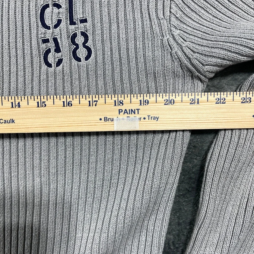 Reebok Classic Mens‎ Gray Navy Blue Ribbed Quarter Zip Sweater  Medium